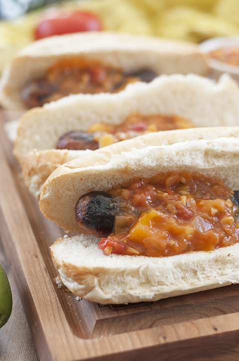 Easy Grilled Beer Brats with Mango Lime Salsa is a hearty, delicious meal made right on the grill for 4th of July and all of those summer events!