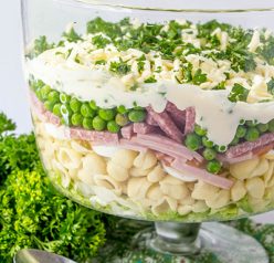 Gorgeous Make-Ahead Eight Layer Salad recipe for the most foolproof, colorful salad great for entertaining, potlucks, or summer picnic side dish idea! It is so easy and you can make it ahead of time for a party or Father's Day BBQ!