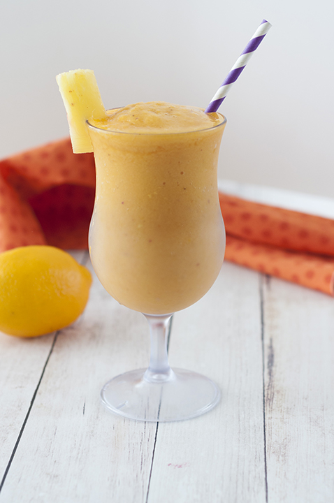 Easy 4 ingredient Vitamin C Booster Smoothie recipe: a nice thick, cold drink to help fight colds and germs this fall. Keep that immune system nice and strong with a delicious smoothie!
