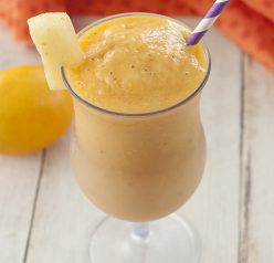 Easy 4 ingredient Vitamin C Booster Smoothie recipe: a nice thick, cold drink to help fight colds and germs this fall. Keep that immune system nice and strong with a delicious fruit smoothie!