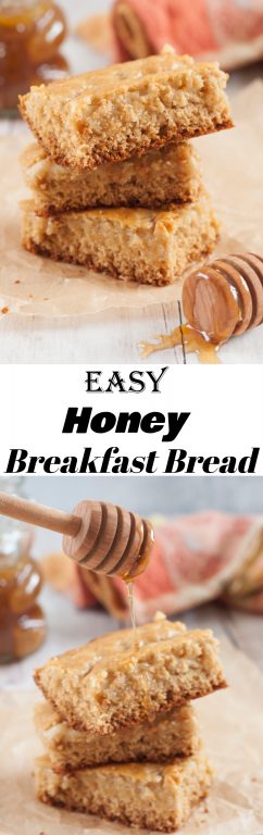 Easy Honey Breakfast Bread recipe is a cross between a dense cake and a quick bread, made with sweet honey, and comes out super moist every time! This is sweet enough to eat as dessert or side dish with a drizzle of honey!