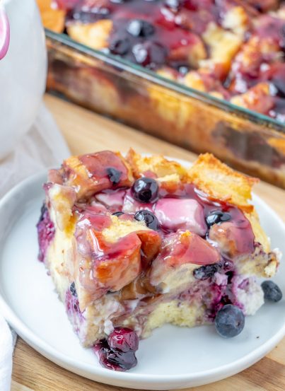 Easy, classic Overnight Blueberry French Toast Casserole is the perfect breakfast or brunch dish that makes for a beautiful presentation and tastes as good as it looks! This is great for an easy potluck recipe or a holiday brunch or breakfast idea!