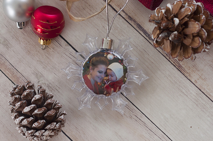 Snowflake ornament holiday gift made at the Kodak Moments Kiosk in Wegmans.