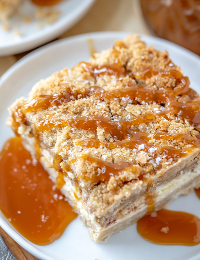 Salted Caramel Apple Cheesecake Bars is the perfect fall and autumn baking recipe with a shortbread crust, cheesecake filling, and an irresistible streusel topping. The salted caramel drizzle on top makes these the perfect fall dessert, Thanksgiving dessert or Christmas dessert!