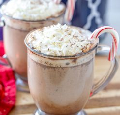 Slow Cooker Peppermint Mochas: a great hot drink recipe to serve at a holiday or winter party & an absolute must-have for this time of year! Throw it all in your crock pot & it's ready in just 2 hours!