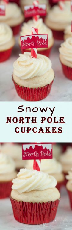 Snowy North Pole Cupcakes are the cutest Christmas dessert recipe when you need a fun and creative holiday treat! Great for Christmas potlucks and kids who want to help bake!