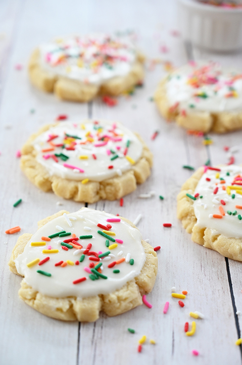 The best Copycat Frosted Swig Sugar Cookies recipe - no chilling of the dough, rolling out the dough, or cutting them out with cookie cutters! These easy cookies are so soft, buttery, and so perfectly delicious!