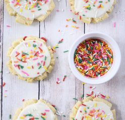 The best Copycat Frosted Swig Sugar Cookies recipe - no chilling the dough, rolling out the dough, or cutting them out with cookie cutters! These frosted cookies are so soft, buttery, and so tasty!