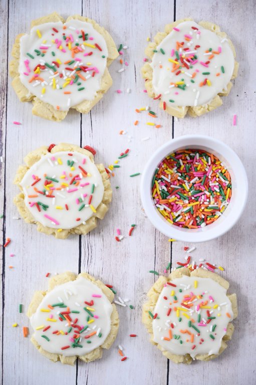 The best Copycat Frosted Swig Sugar Cookies recipe - no chilling the dough, rolling out the dough, or cutting them out with cookie cutters! These frosted cookies are so soft, buttery, and so tasty!