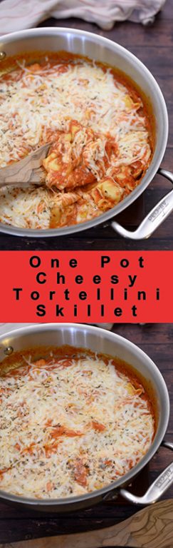 Simple One Pot Cheesy Tortellini Skillet is an easy Italian dinner idea made all in one pan for easy cleanup and delicious tasting Italian food the whole family will love!