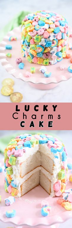 Lucky Charms Layer Cake is such a fun dessert recipe that kids can help make for St. Patrick's Day! Moist vanilla cake with vanilla buttercream frosting is a versatile, colorful recipe you can use for any birthday or special occasion.