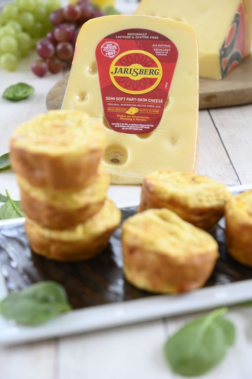 These Mini Sausage, Spinach and Jarlsberg Cheese Frittatas are a fun change-of-pace breakfast recipe or on-the-go snack idea packed full of protein! 