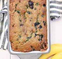 Golden, moist Blueberry Banana Bread recipe is the perfect combination for a snack, brunch or breakfast! You'll never need another banana bread recipe ever again!