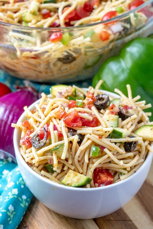 If you need an easy side dish with zucchini, California Spaghetti Salad has diverse textures & is a great summer salad recipe that tastes even better the next day!