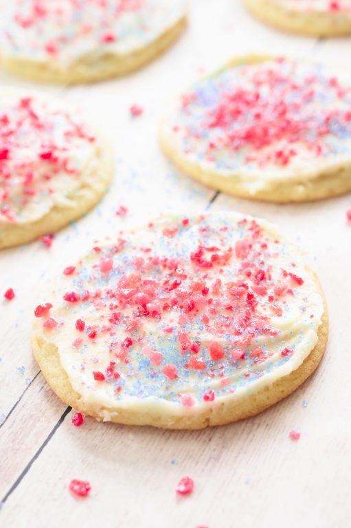 Easy frosted Firecracker Pop Rocks Cookies are such a fun, festive dessert for kids for 4th of July!