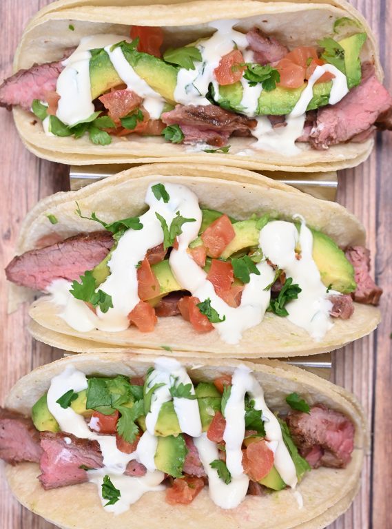 Grilled Flank Steak Tacos with Cilantro Lime Crema | Wishes and Dishes