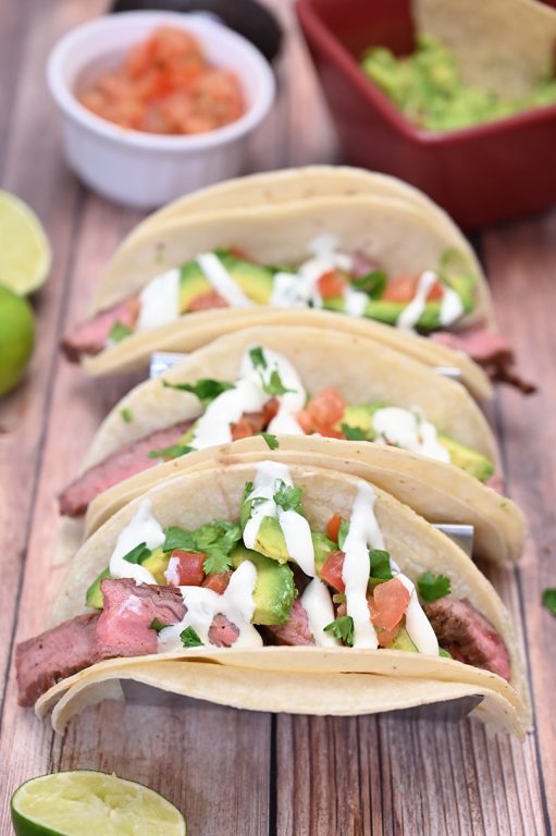 Grilled Flank Steak Tacos with Cilantro Lime Crema Wishes and Dishes