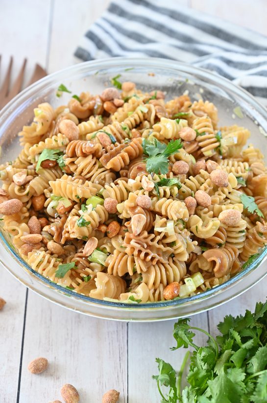 Delicious Sesame Pasta Salad recipe: pasta tossed in a sesame oil and soy sauce-based dressing is a refreshing, Asian-inspired side dish perfect for picnics, BBQ, or potlucks!