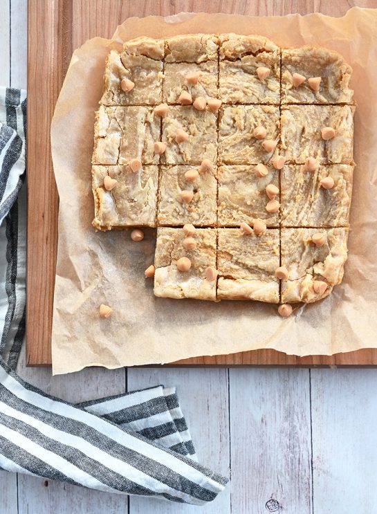 Very chewy homemade Butterscotch Blondies with a hint of nuttiness from the browned butter and hints of butterscotch. Such an easy dessert recipe in a pinch!