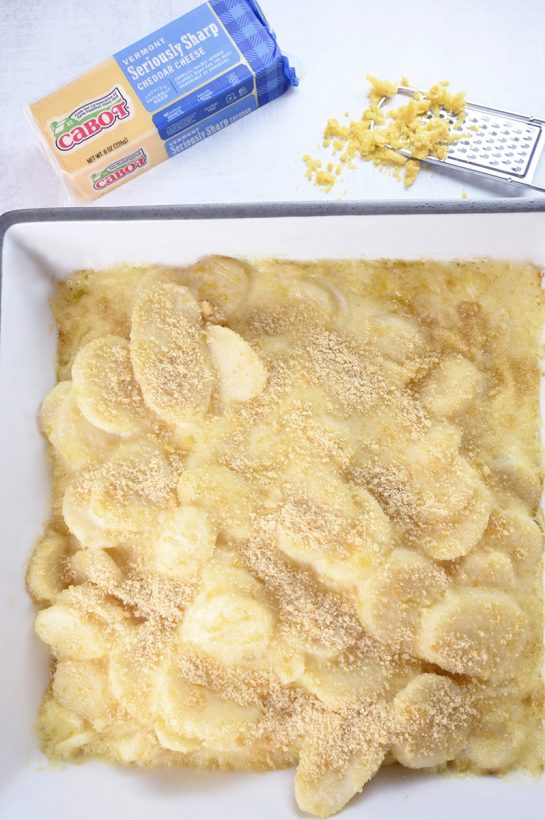 Cheddar Parmesan Scalloped Potatoes makes a great Thanksgiving side dish. If you're looking for a potluck side dish idea for the holidays full of cheese and deliciousness, this is it!