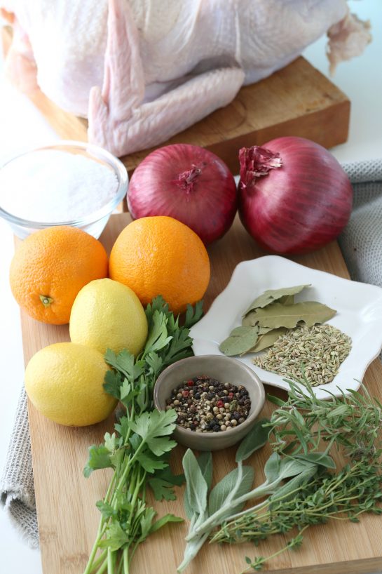 All the ingredients necessary for learning how to bring a turkey.