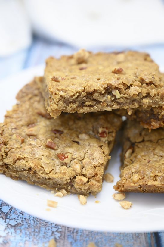 This recipe for Pecan Toffee Bars would be fabulous on any dessert platter for the holidays or any occasion. They also make for an awesome edible gift!