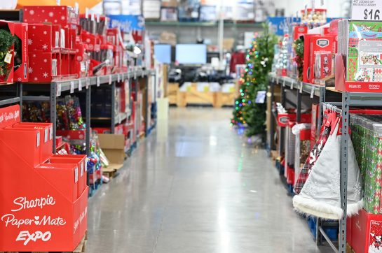 Holiday shopping aisle at BJ's Wholesale Club.