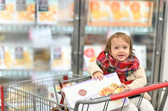 Baby holding Puff pastry assortment at BJ's Wholesale 