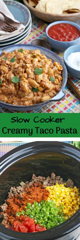 My slow cooker taco pasta is an easy, creamy, delicious Mexican pasta salad. I love making taco pasta for a quick meal, side dish, or even for meal prep! 