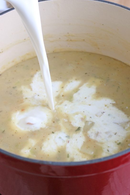 Adding cream to the clam chowder recipe is key. It is what makes New England clam chowder unique.