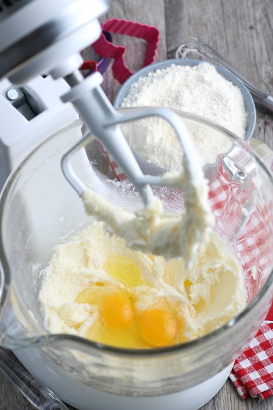 Now the eggs are added to our light and fluffy batter, soon we will be working with sugar cookie decorating ideas!