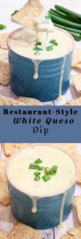 Restaurant-Style White Queso Dip a creamy cheese dip is the perfect, easy appetizer recipe that contains just 5 ingredients and is ready in only 10 minutes!