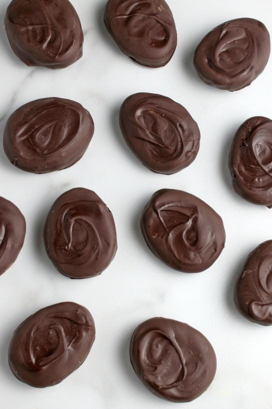 A top down look at our incredible and easy peanut butter eggs recipe ready to be enjoyed.