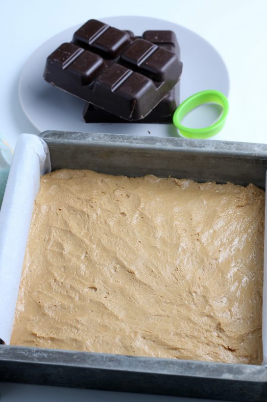 Now the batter is pressed into a pan and can be put into the freezer until firm!