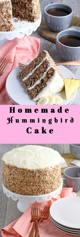 My from scratch Hummingbird Cake is a beloved, classic southern cake recipe packed with banana and pineapple that looks so impressive for a holiday or birthday party!