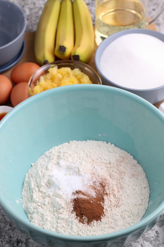 Mixing the dry ingredients for the Homemade Hummingbird Cake