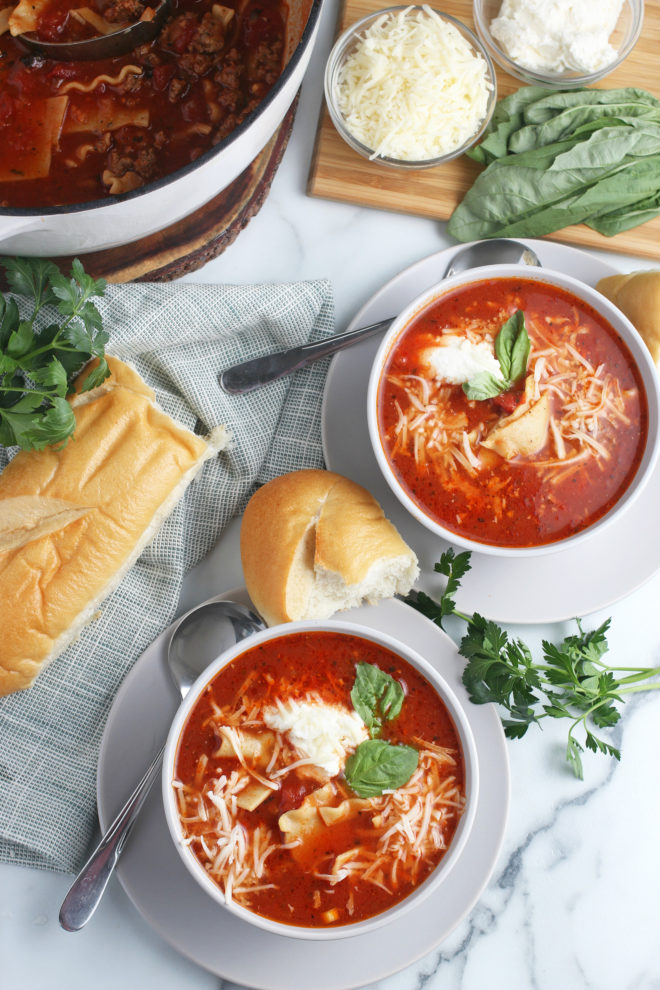 Cheesy Lasagna Soup | Wishes and Dishes
