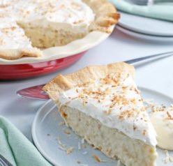 This photo shows us a slice of the best coconut cream pie recipe all finished and ready to eat.
