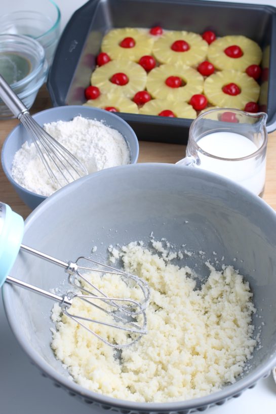 Now we can start preparing the batter for our delicious pineapple upside down cake.
