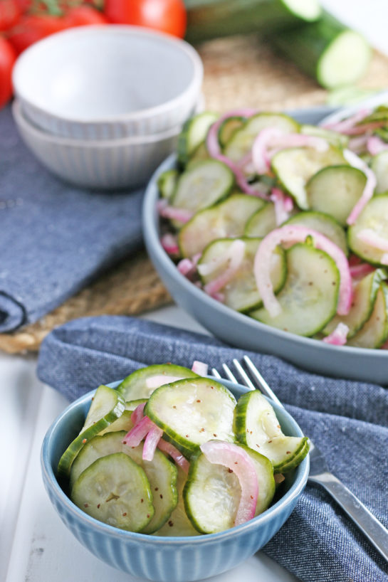 Photo of the finished cucumber salad recipe served up in individual bowls