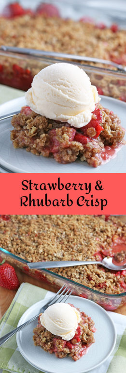 Strawberry & Rhubarb Crisp recipe is warm, vibrant red fruit beneath a crunchy oat & brown sugar streusel topping. This strawberry & rhubarb crisp is one of the easiest summer desserts!