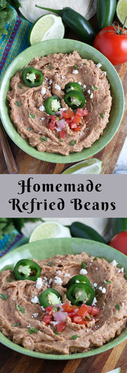 Authentic Homemade Refried Beans recipe that is so good you will never go back to store-bought! These beans are better than you get at a Mexican restaurant! 