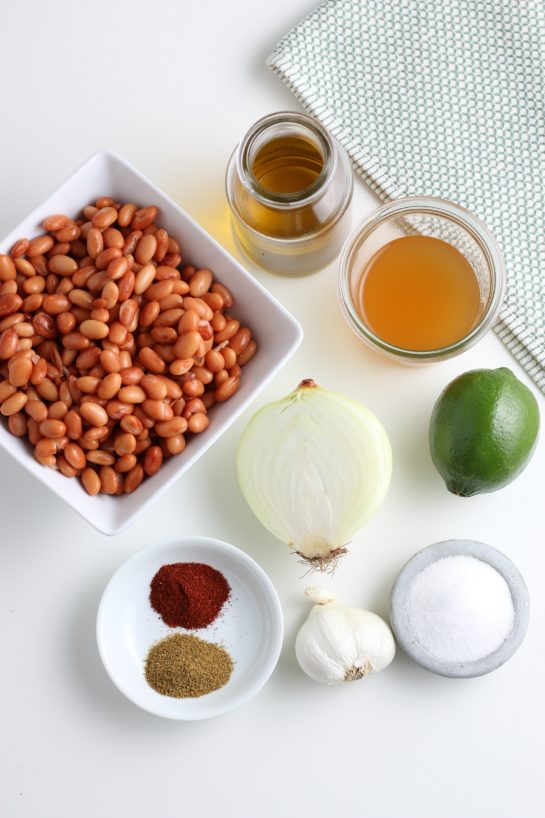 Ingredients needed to make the homemade refried beans