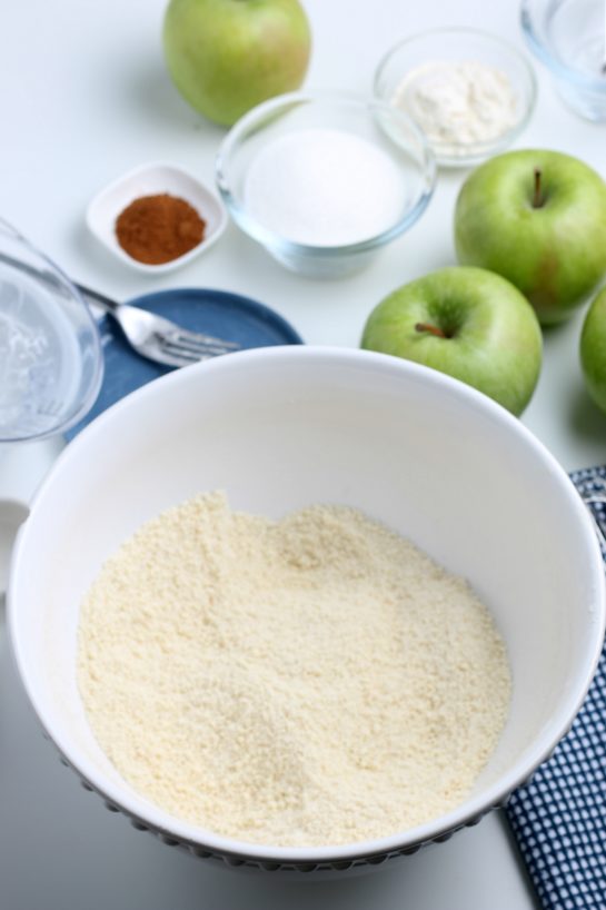 Mixing together the dry ingredients for the apple crostata recipe