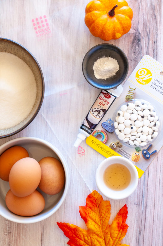 Ingredients needed for the Halloween Boo Meringues recipe