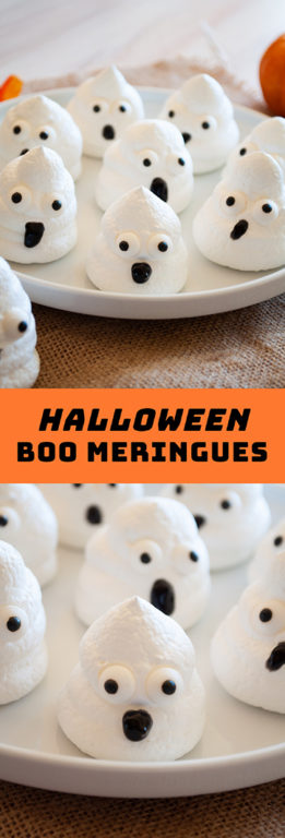 Spooky Halloween Boo Meringues are an incredibly fun and easy Halloween recipe for kids for a party! The whole family will love them!