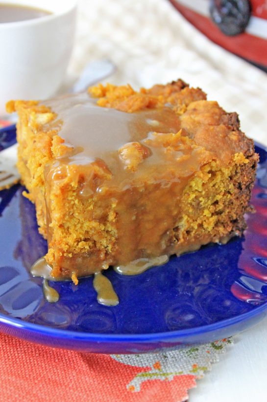 Easy Crock Pot Pumpkin Bread Pudding recipe is so simple to make - just put it all in the Crock pot and let it cook. You can make this the night before, refrigerate, then drizzle it with warm caramel sauce before serving.