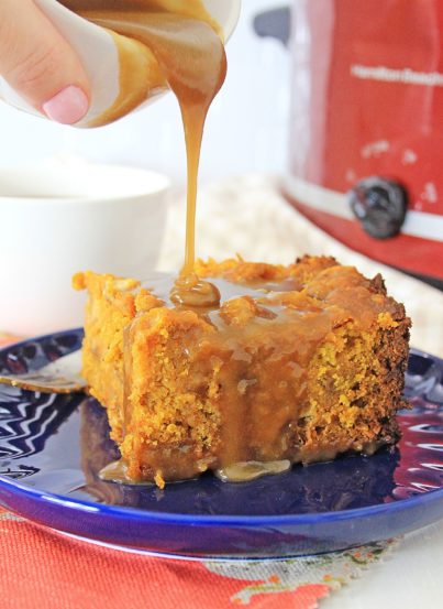 Crock Pot Pumpkin Bread Pudding recipe is so simple to make - just put it all in the Crock pot and let it cook. You can make this the night before, refrigerate, then drizzle it with warm caramel sauce before serving.