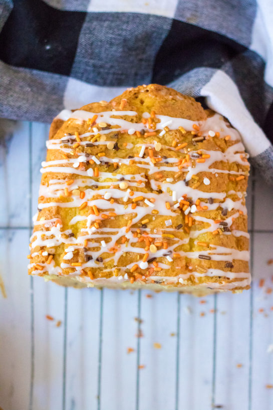 Fall Confetti Sweet Bread recipe is super moist and flavorful. This breakfast or dessert bread is easy to make and doesn’t require a mixer - just a bowl, spatula and bread loaf pan. This is perfect for Thanksgiving or fall holiday!