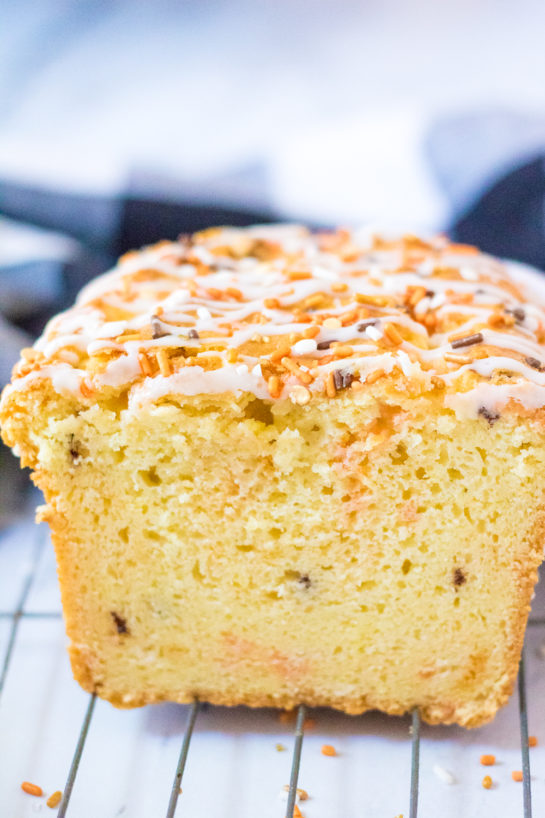 Close up of the inside of the Fall Confetti Sweet Bread recipe 